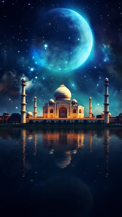 Mystical Taj Mahal under a celestial blue moon