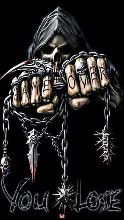 Dark Grim Reaper Game Over Skull Knuckles Mobile Wallpaper