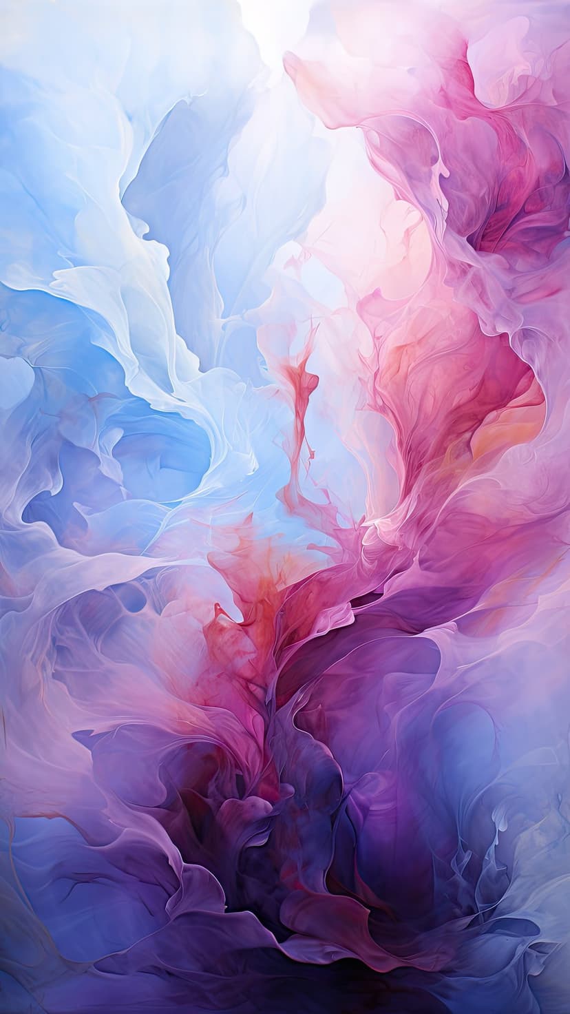 Translucent blue and pink smoke plumes twist together with soft lighting and delicate, wispy, flowing textures.