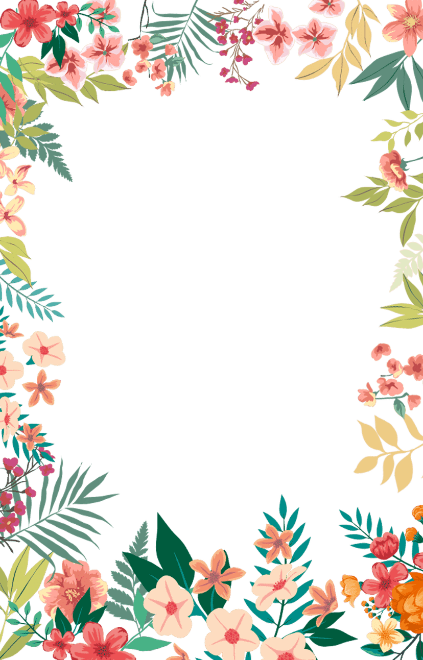Floral watercolor border features red and multicolored hand-painted blossoms on a transparent background.