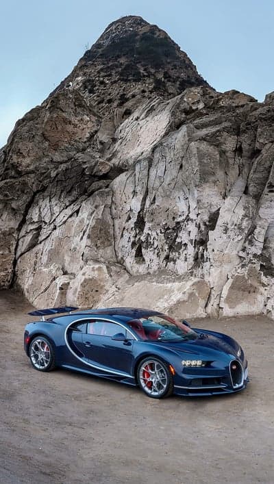 Bugatti Chiron Blue Hypercar Mountain Landscape Wallpaper