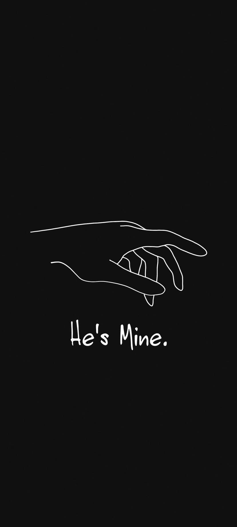 Single outstretched hand reaching upward with the white text He's Mine printed on a solid black background.