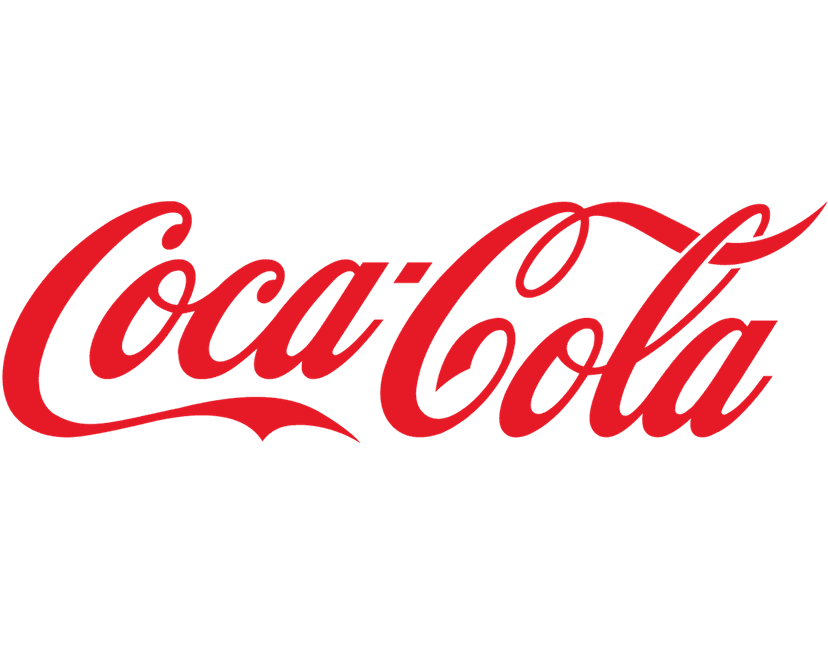 Coca-Cola red logo features flowing white-script cursive font set against a transparent background.