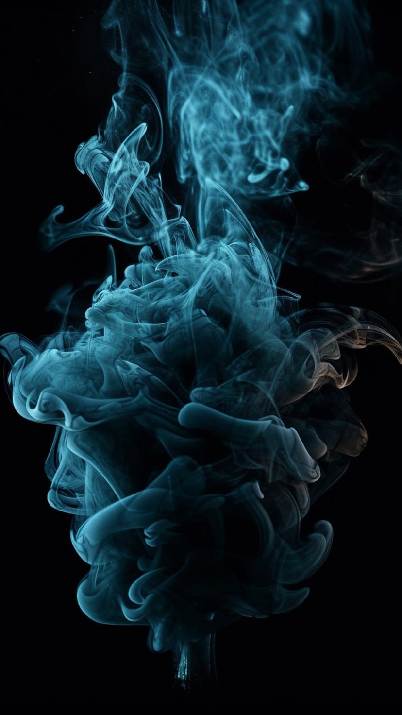 Blue smoke swirls and translucent vapor clouds move fluidly against a solid black background.