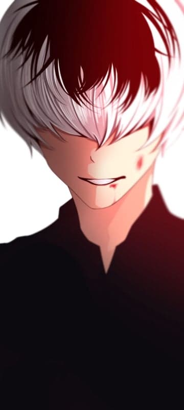 Anime character with white hair and red accents