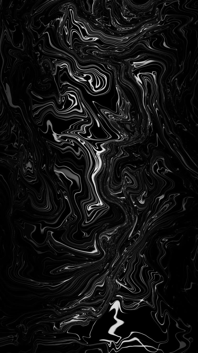 Swirling black and white fluid lines curve across the frame in a high-contrast marbled ink pattern with organic flow.
