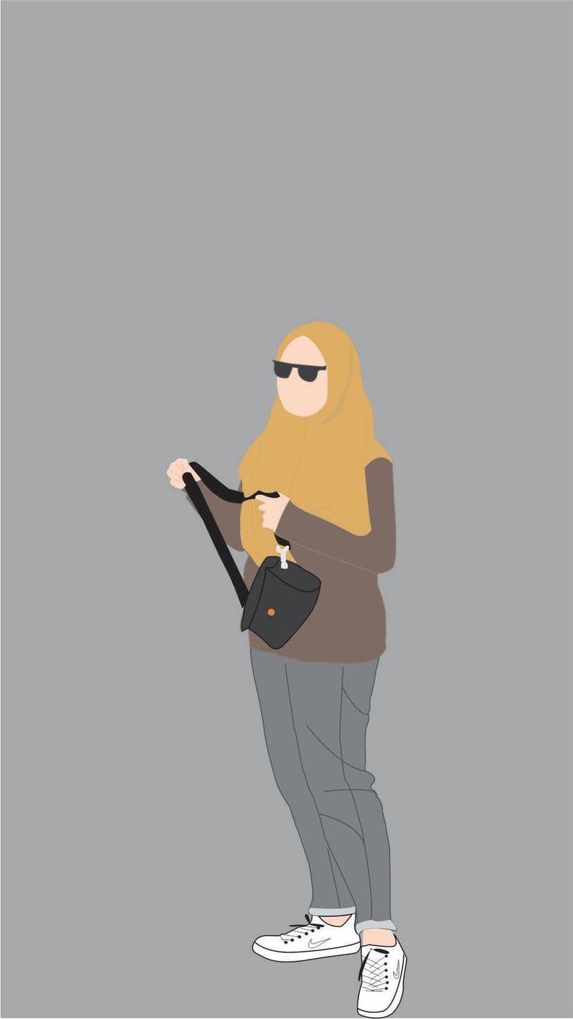 Woman wearing a yellow hijab, dark sunglasses, and black crossbody bag stands against a neutral grey background.