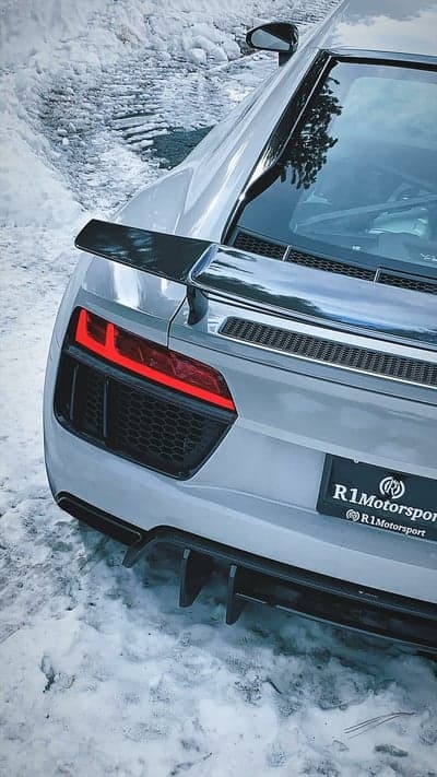 Silver Audi R8 Supercar Snow Landscape Phone Wallpaper