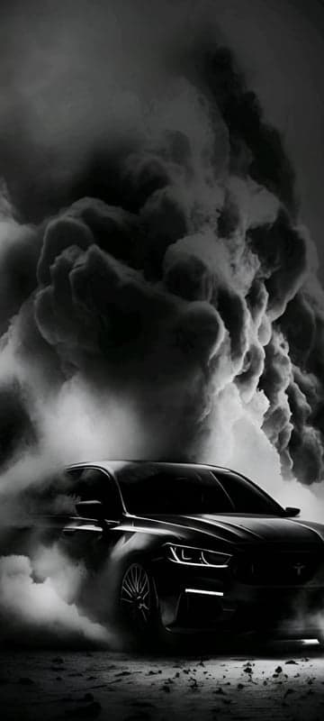 Dark Black Car Drifting in Smoke Explosion