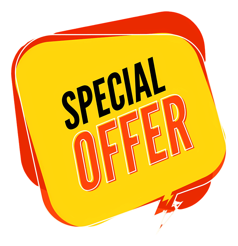 Special offer sign featuring bold red text on a bright yellow background with sharp vector graphic edges.
