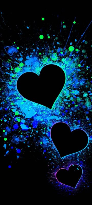 Neon Hearts Black Splash Abstract Wallpaper