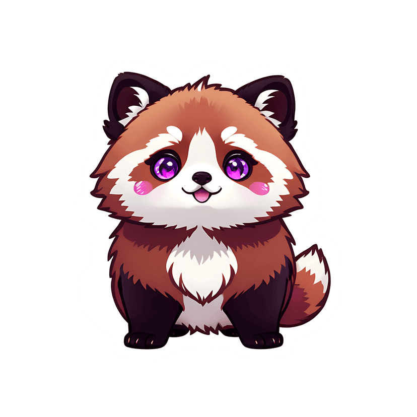 Red panda sticker featuring fluffy reddish fur and large purple eyes centered on a plain white background.