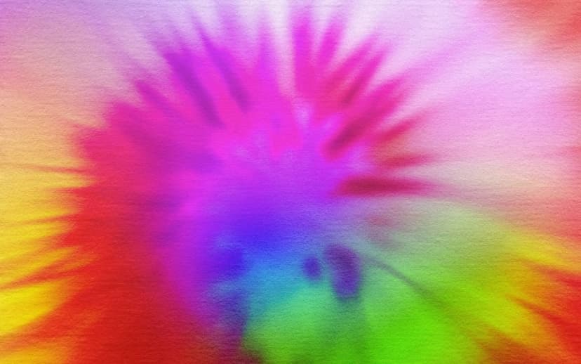Concentric circles of neon pink, yellow, and blue radiate outward in a textured, multi-colored tie-dye pattern.