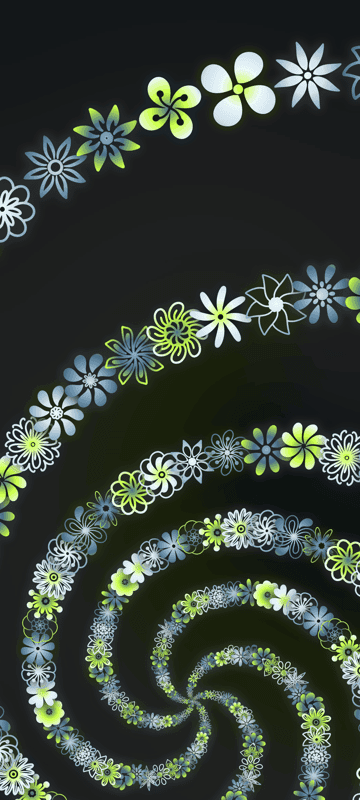 Swirling Spiral of Neon Flowers on Dark Background