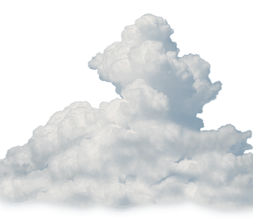 White cloud illustration with smooth rounded edges and soft white shading isolated on a transparent background.