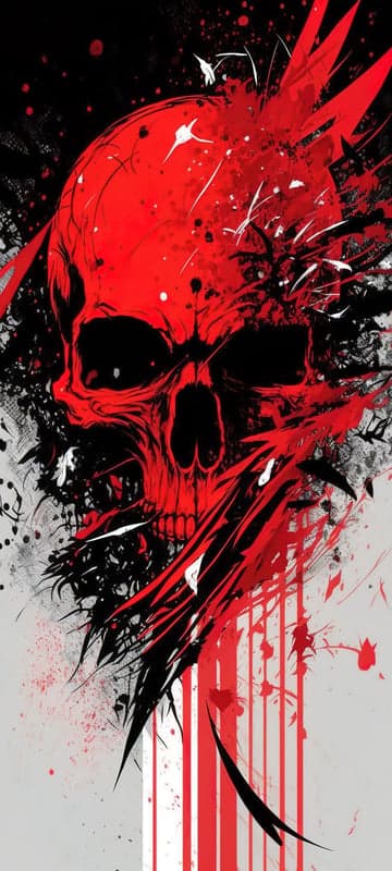 Abstract Red Skull Splatter Art with Black and White Accents