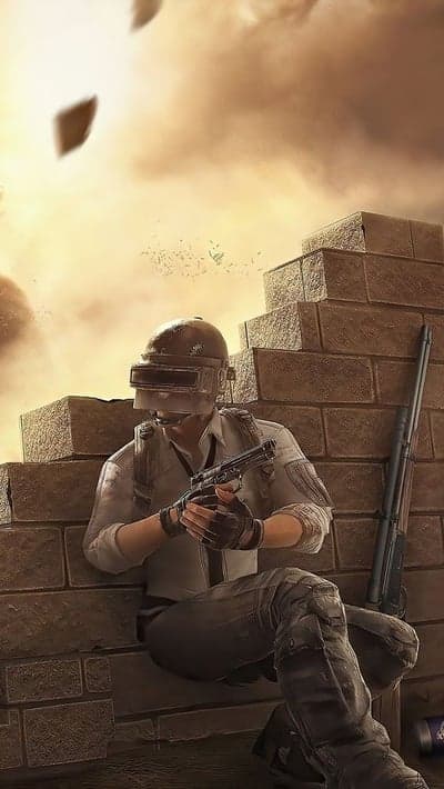 PUBG Player Hiding Behind Bricks with Gun