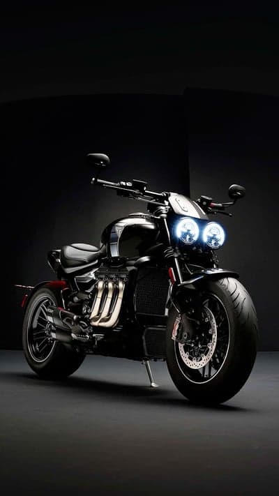 Sleek Black Triumph Rocket Motorcycle with LED Headlights