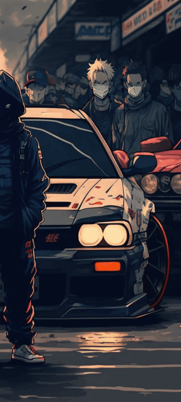 Anime Street Race Cars and Masked Drivers
