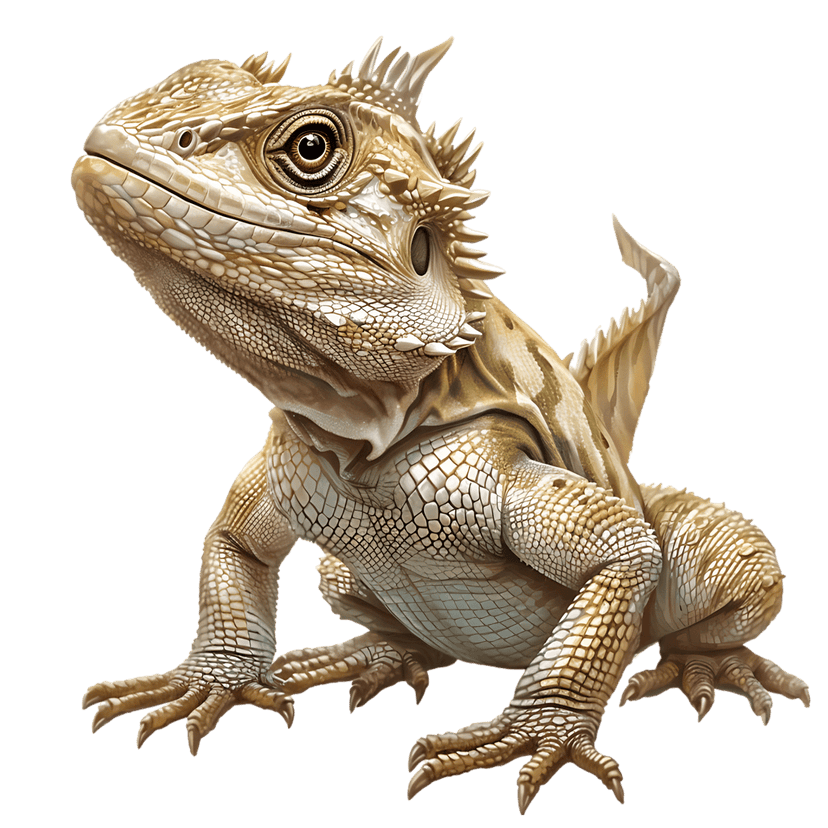 Bearded dragon lizard side profile reveals tan scaly skin textures and sharp claws against a black background.