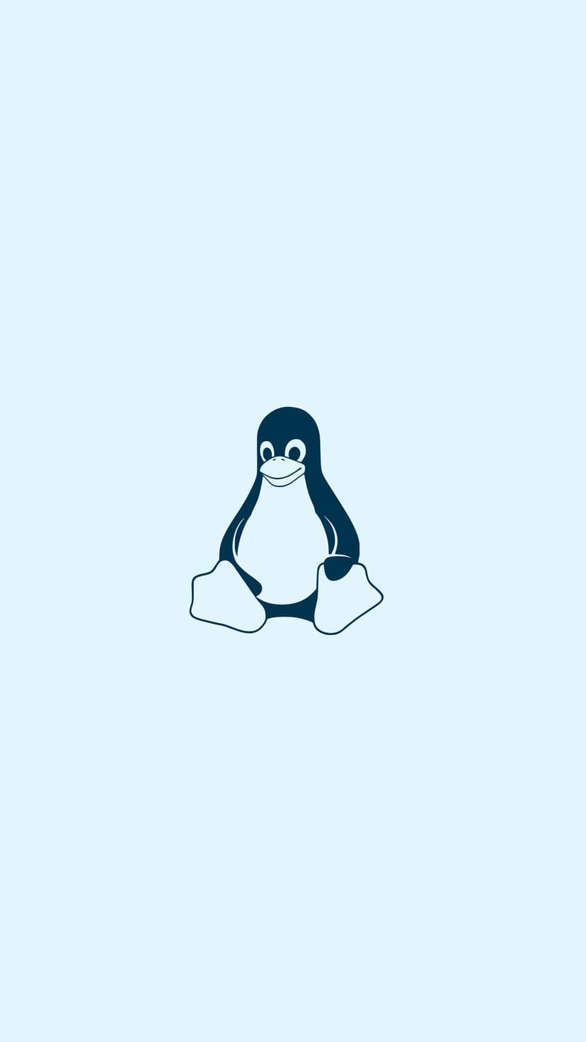 Tux the Linux penguin mascot sits centered against a solid light blue background in a flat design style.