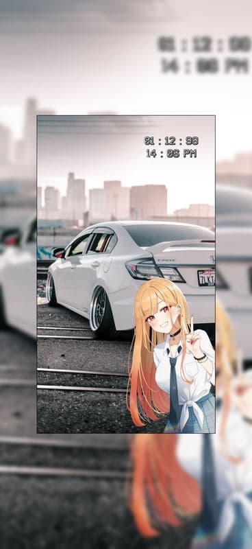 Anime Girl Posing with Modified White Civic