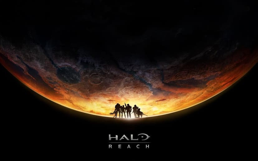 Silhouetted Spartan soldiers standing on a glowing planet horizon against a dark space background with game logo.