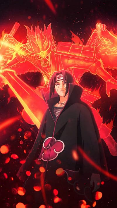Itachi Uchiha's Susanoo Unleashed in Fiery Anime Art