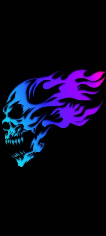 Fiery Skull Tribal Tattoo with Neon Blue and Purple Flames