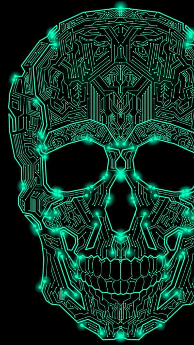 Neon Green Cybernetic Skull Tech Wallpaper for Mobile