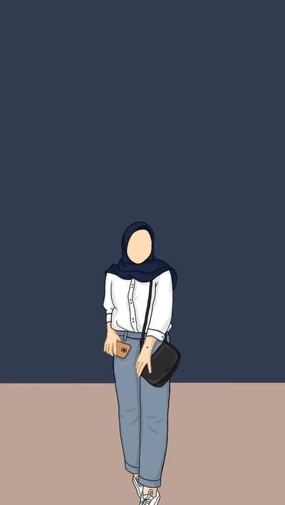 Minimalist illustration of a woman in hijab with a sling bag