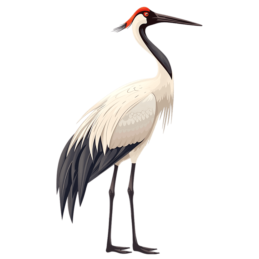 Red-crowned crane bird profile shows white plumage and a red crown against a solid black background.