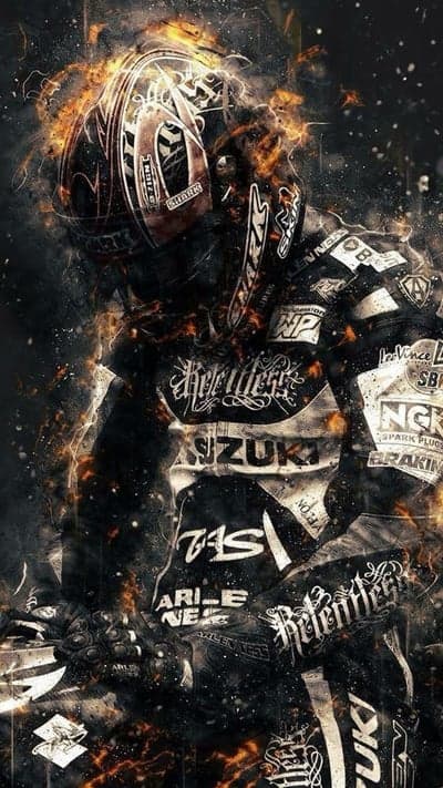 Fiery Motorcycle Racer Helmet Art Phone Wallpaper