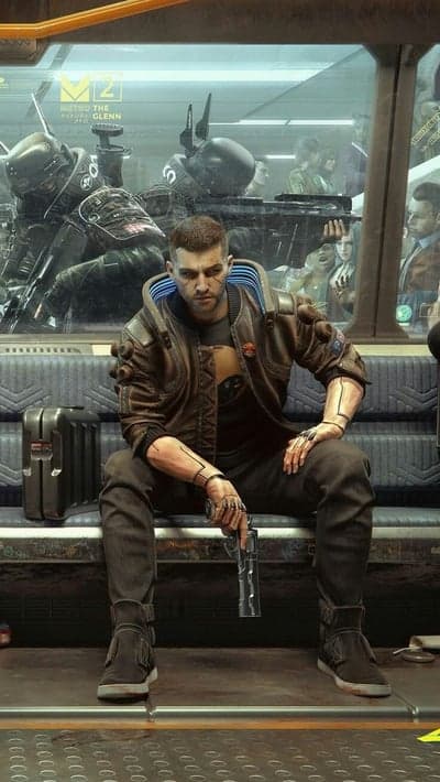 Man with Gun on Futuristic Subway