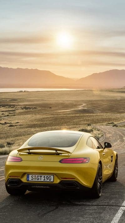 Yellow Mercedes-AMG GT S Mountain Sunset Phone Backdrop