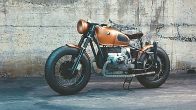Vintage Copper BMW Motorbike Vertical Mobile Background