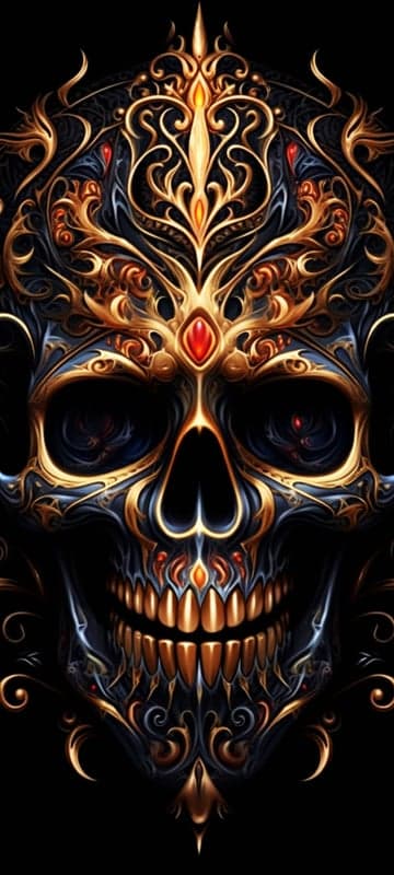 Ornate Golden Skull with Red Gem Accents