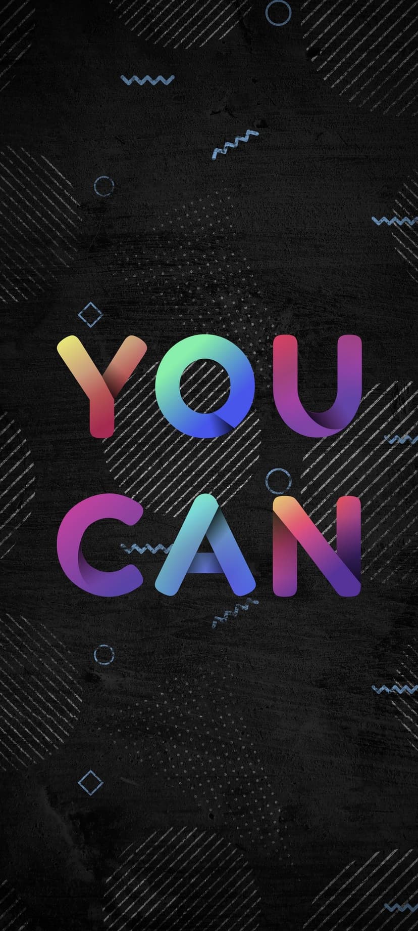 You Can text in 3D gradient letters over a dark background with wavy lines, circles, and diagonal patterns.