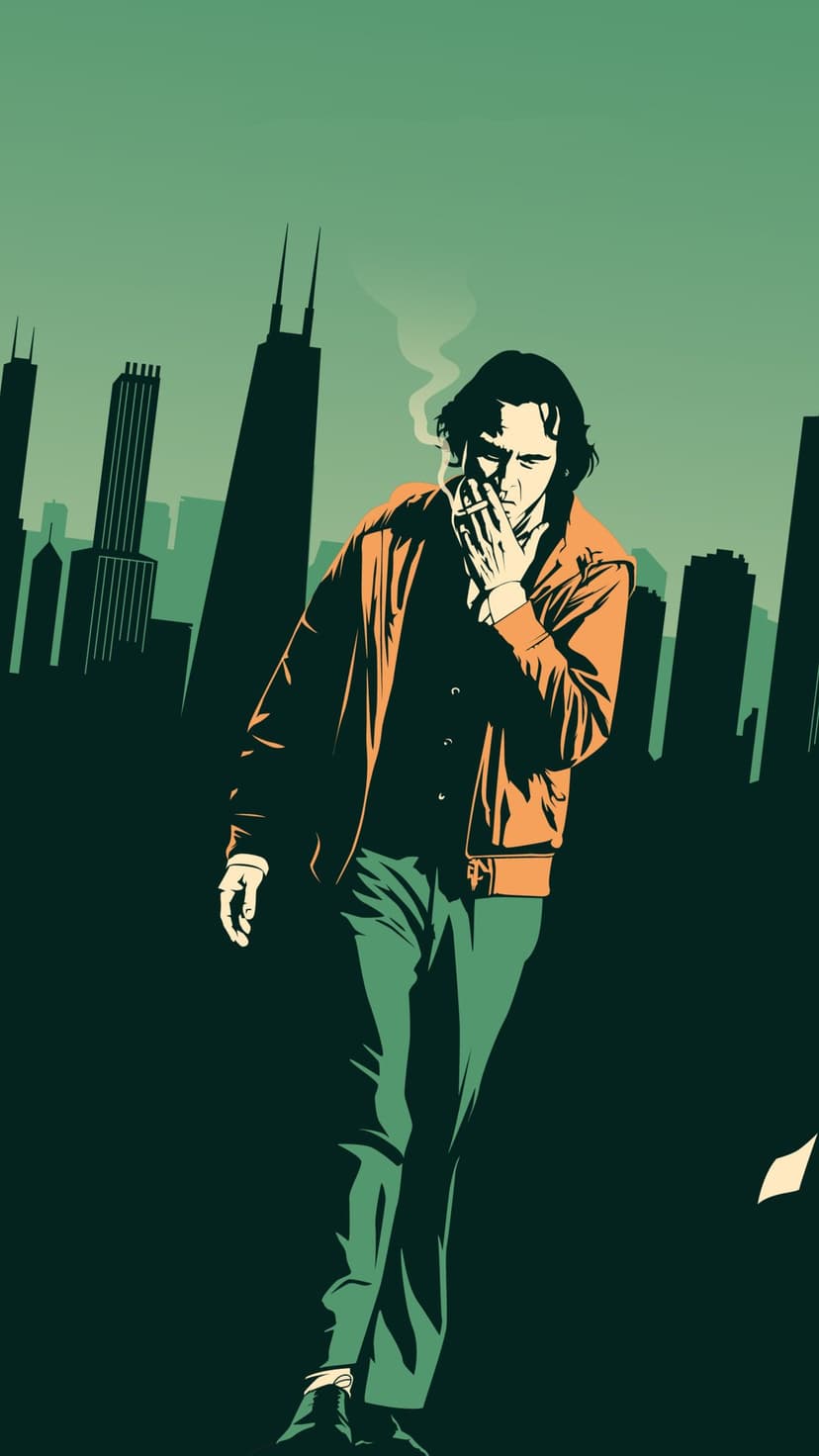 Three Joker versions by Ledger, Phoenix, and Nicholson pose against a fiery sky and urban moonlit backgrounds.