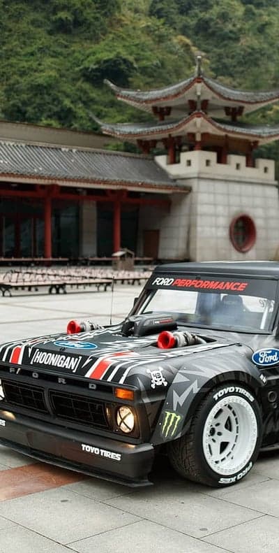 Twin Turbo Ford Truck and Pagoda Phone Wallpaper