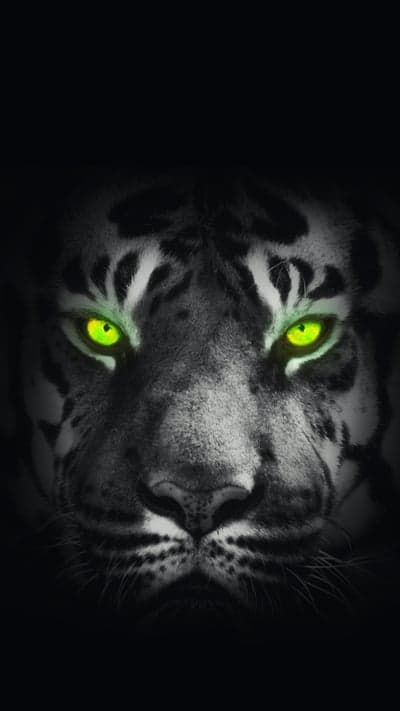 Intense Tiger Portrait with Glowing Green Eyes