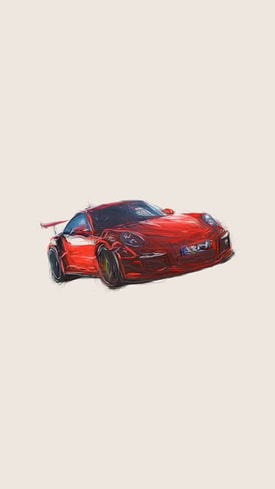 Red Porsche 911 GT3 RS Artistic Sketch Phone Wallpaper