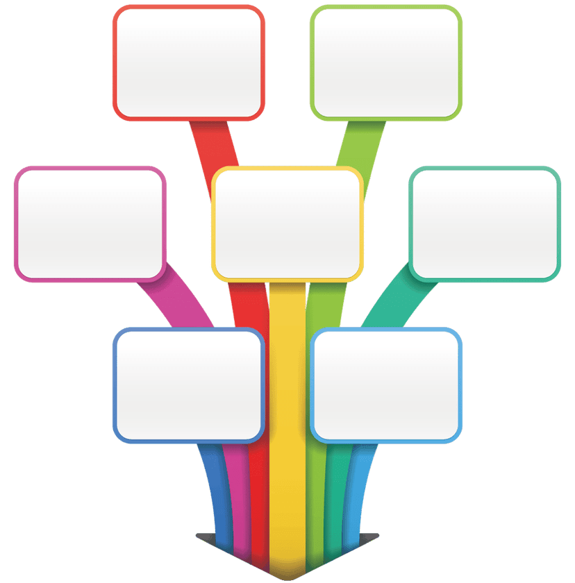 Infographic chart collage featuring colorful rectangular blocks and cartoon icons on a transparent background.