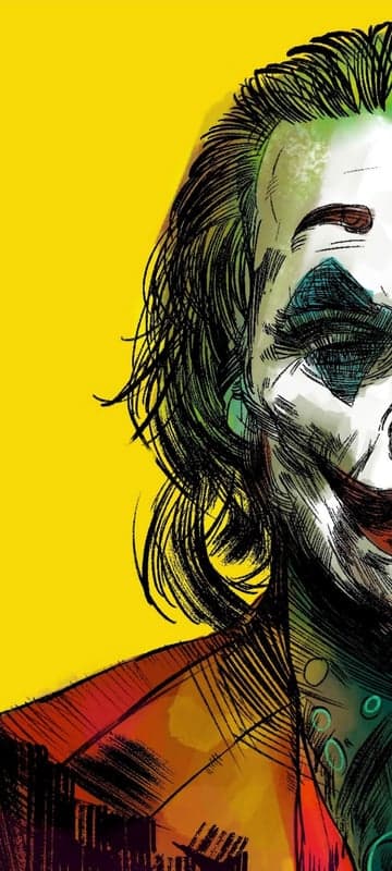 The Joker's Intense Gaze on a Yellow Background