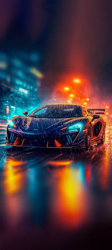 Neon Supercar in Rainy City Night