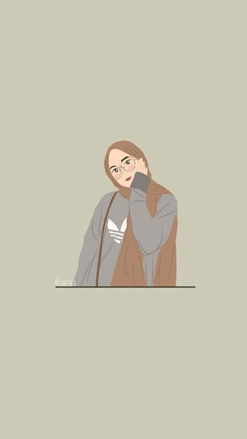 Young woman wearing a brown hijab, glasses, and grey hoodie while leaning her chin on her hand pensively.