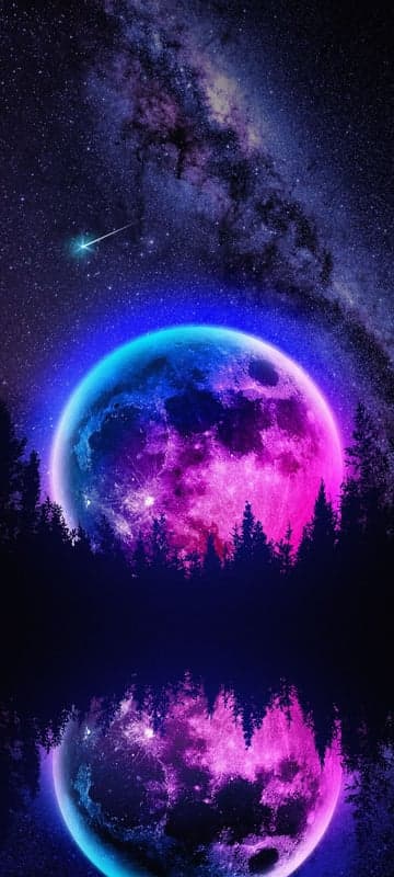 Cosmic Moon Forest Reflection Milky Way Shooting Star