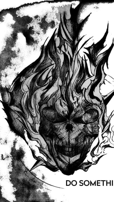 Fiery Skull Artwork with Motivational Text