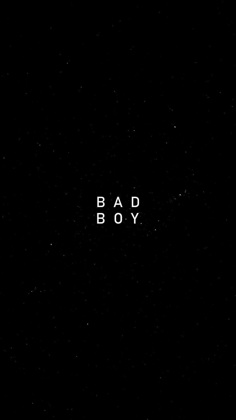 Bad Boy text stacked vertically in white over a black background dotted with tiny white stars and stardust.