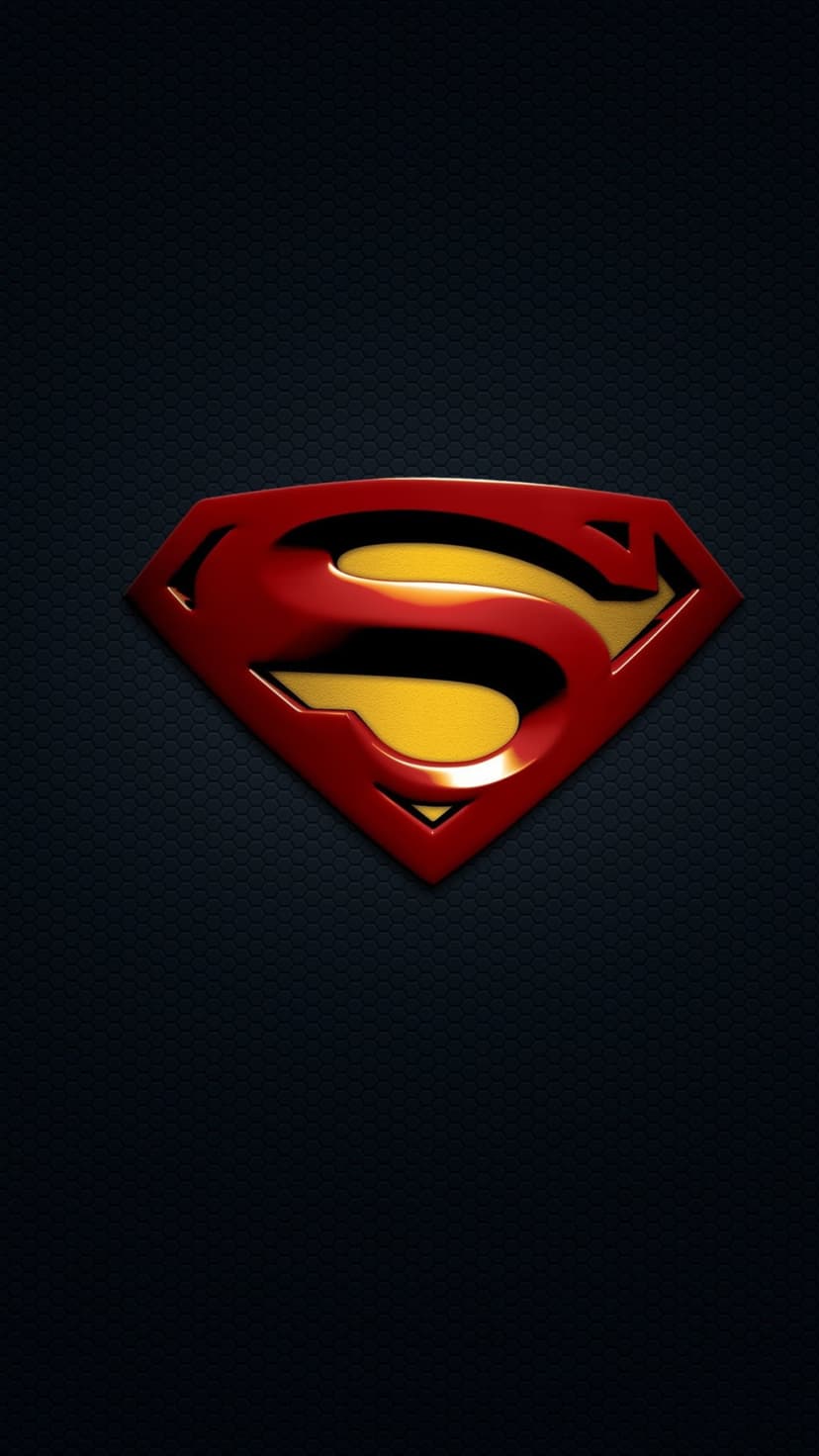Superman's red and gold metallic 'S' shield emblem centered on a dark, gritty surface with dramatic lighting.